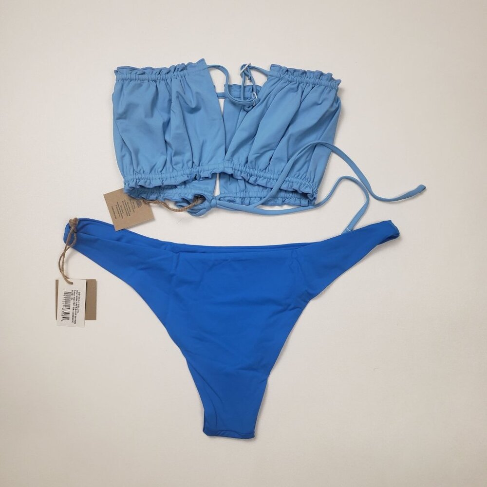 FP X Toast Swim Signature Ruffle Bandeau Top & High Hip Bottom Set XL Sky/Cobolt - Picture 12 of 15